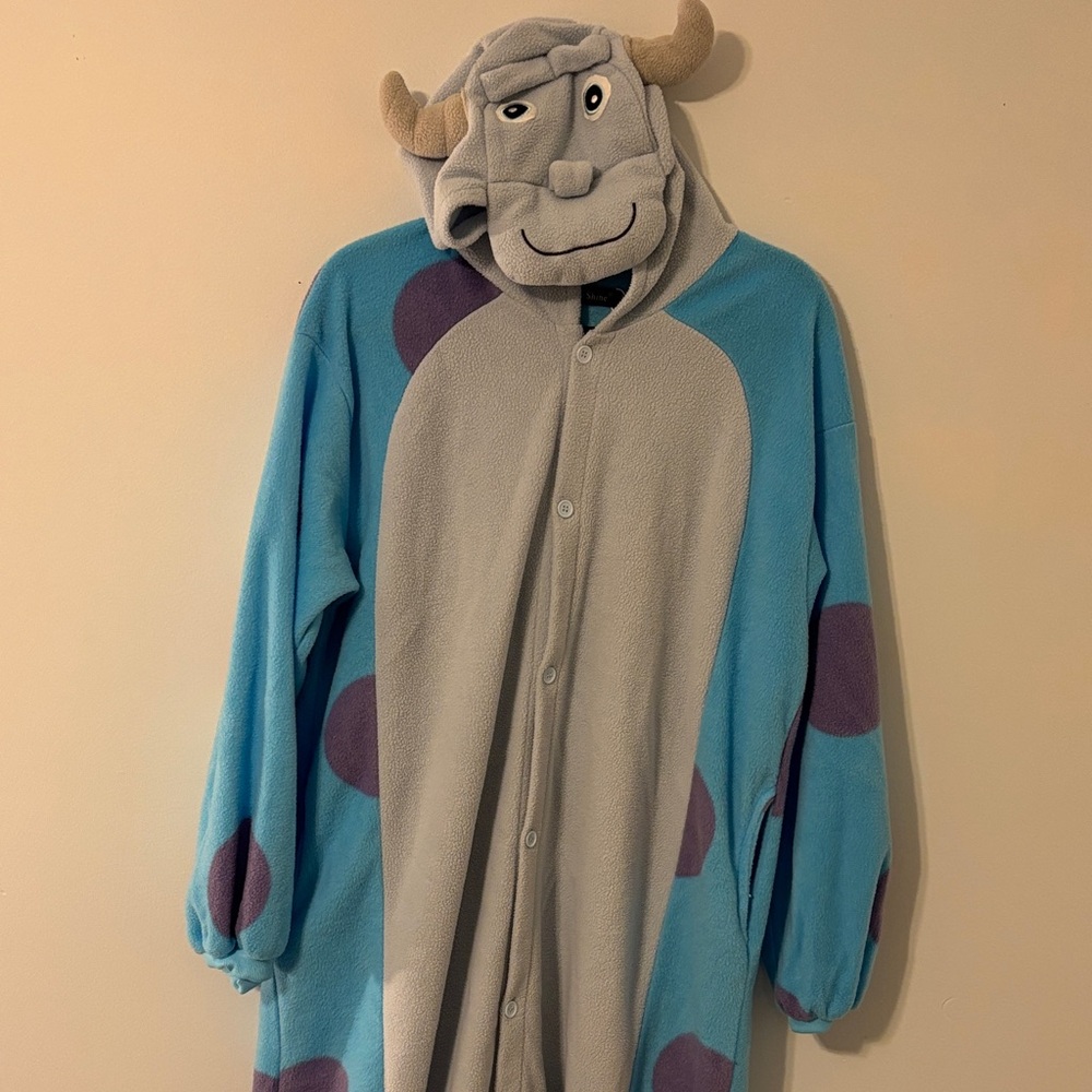 Gray and Teal Monster Hooded Onesie - Novelty Men's Costume